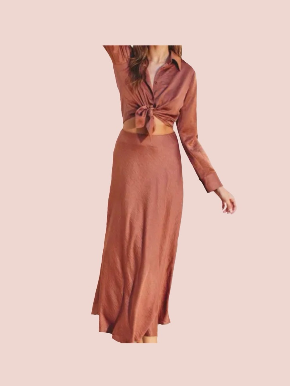 Women's Rust Midi Skirt - Sleek Silky Finish
